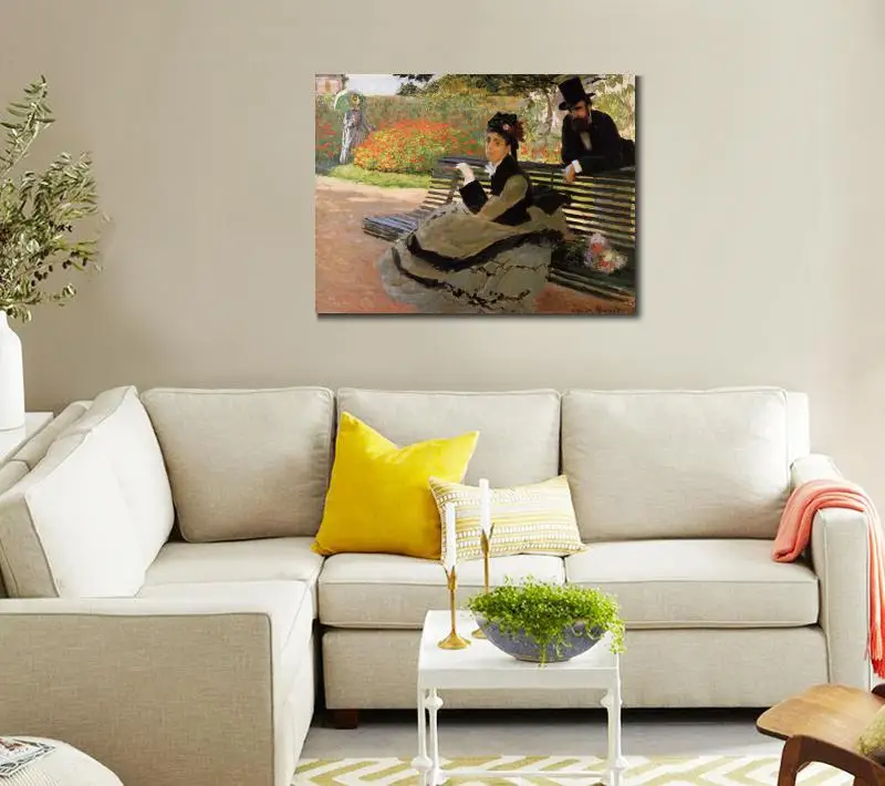 Камилла Моне на Садовом скамейке Клода искусство Масляные картины