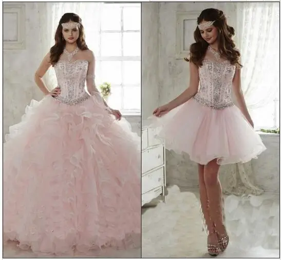 Real photo Quinceanera Платье 2017 Горячая Светло-Розовый Бальное платье Милая Съемный