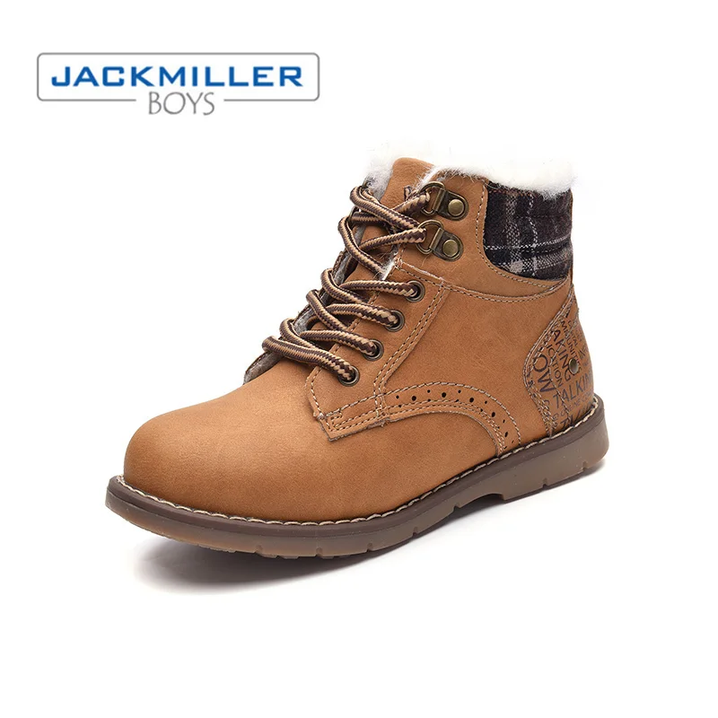 Jackmiller/Новые Зимние ботильоны детская обувь для мальчиков теплая шерстяная