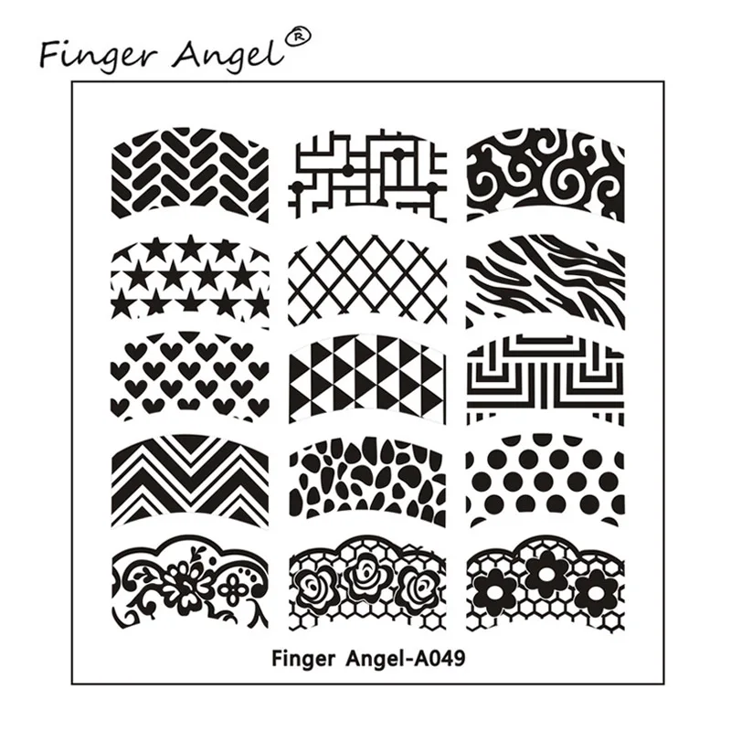 Finger Angel Дизайн ногтей 6*6 см квадратные штампованные пластины кружева цветок модный дизайн с белым цветом задняя крышка ногтей шаблоны# HQF01 - Цвет: A049-backcover
