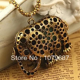 Min. Order is $8 (mix order) crystal elephant necklace LONG VINTAGE alloy stone pendants for women FREE SHIPPING | Украшения и