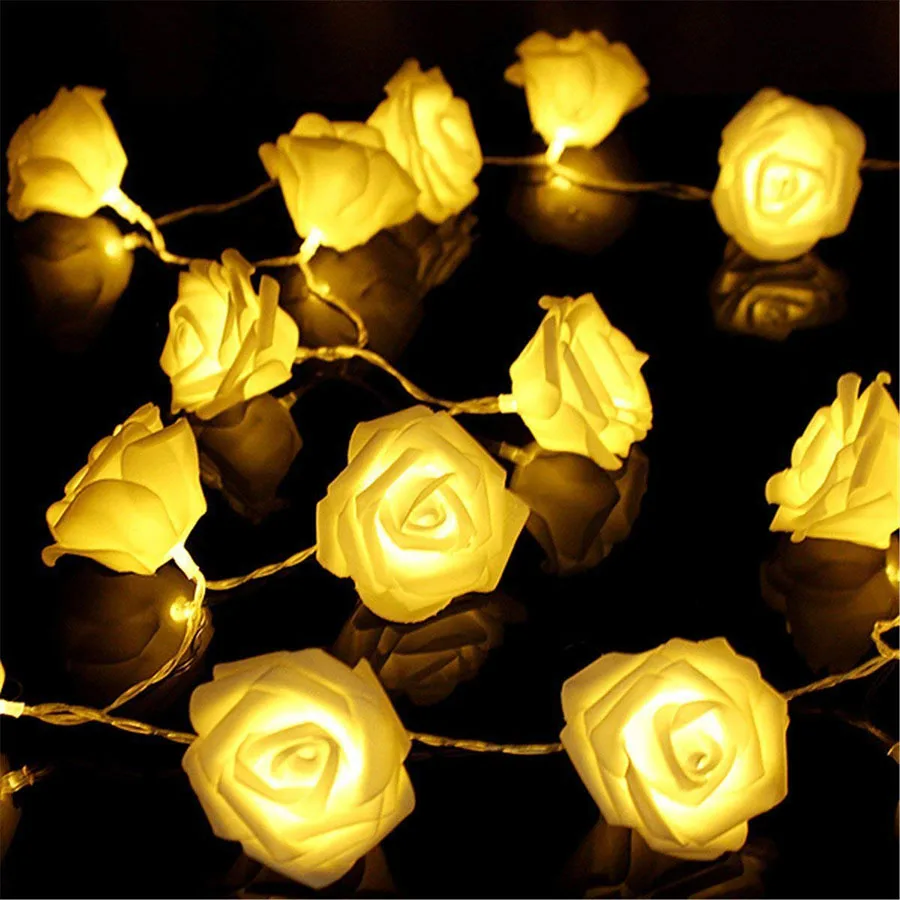 1M/2M/5M/10M Rose Flower LED Fairy String Lights Battery Operated Romantic Garland Lights For Valentine Party Wedding Decoration