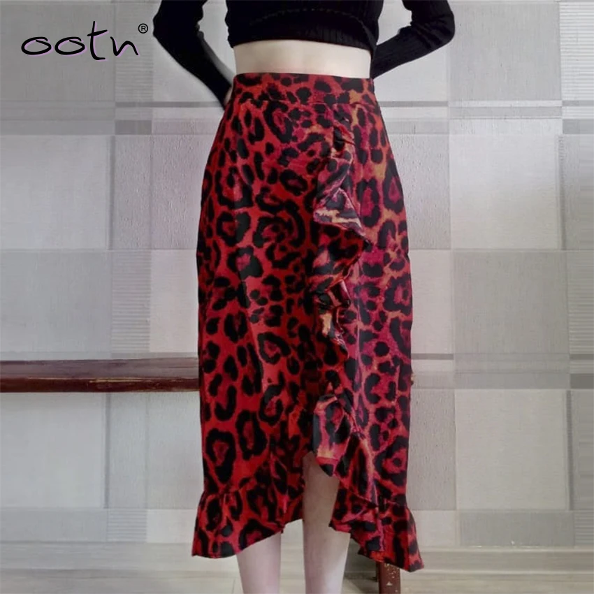 Ootn Leopard длинная юбка женский Высокая талия длинная юбка Женский Улица рябить животных печати юбка Женский Лето Красный для отдыха