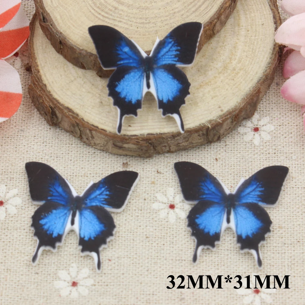 50 шт./лот 32*31 мм синяя бабочка плоская задняя Смола животное плоское украшение из