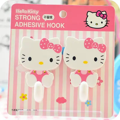 2 шт./партия. Милый рисунок «Hello kitty» Пластик клей крючок. Настенный шкаф для Полотенца вешалка для дома. Дверь крючки для кухни и ванной Органайзер - Цвет: dark pink