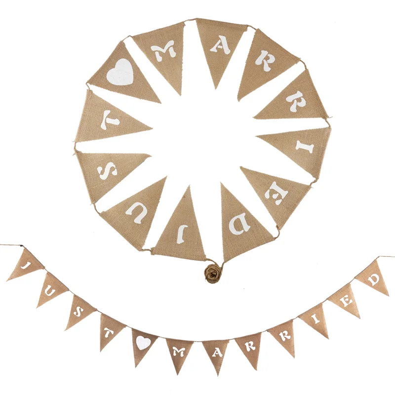 Free Ship Mr &amp Mrs Just Married Wedding Photo Props Vintage Banner Jute Burlap Bunting Rustic Garland Party Hanging Decoration | Дом и сад