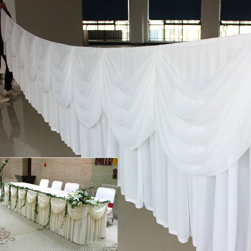 Однотонная шелковая юбка для стола длиной 20 футов (6 м) с подвеской свадебного