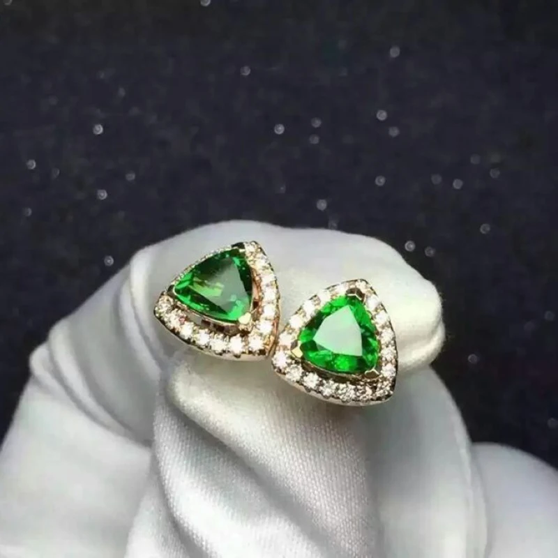 925 Sterling Silver Diopside Earrings for Women Triangle Natural Gemstone 5 x mm | Украшения и аксессуары