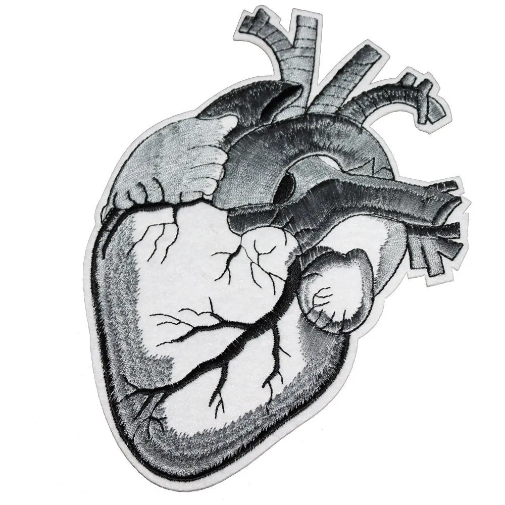 

New Gray Huge Heart Skeleton Details Patch Iron On Fabric Stickers DIY Clothing Accessories Craft Kids Clothing Hat Bag Decor