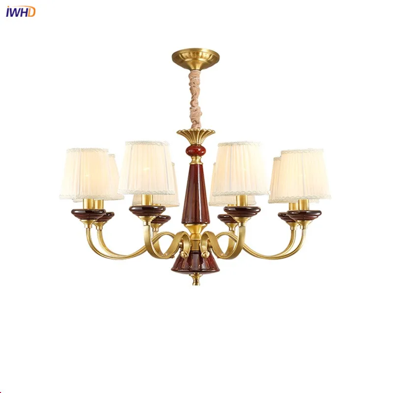 

IWHD Europe Classic Copper LED Chandelier For Bedroom Dinning Living Room Kitchen American Retr Chandeliers Lustre Luminaire