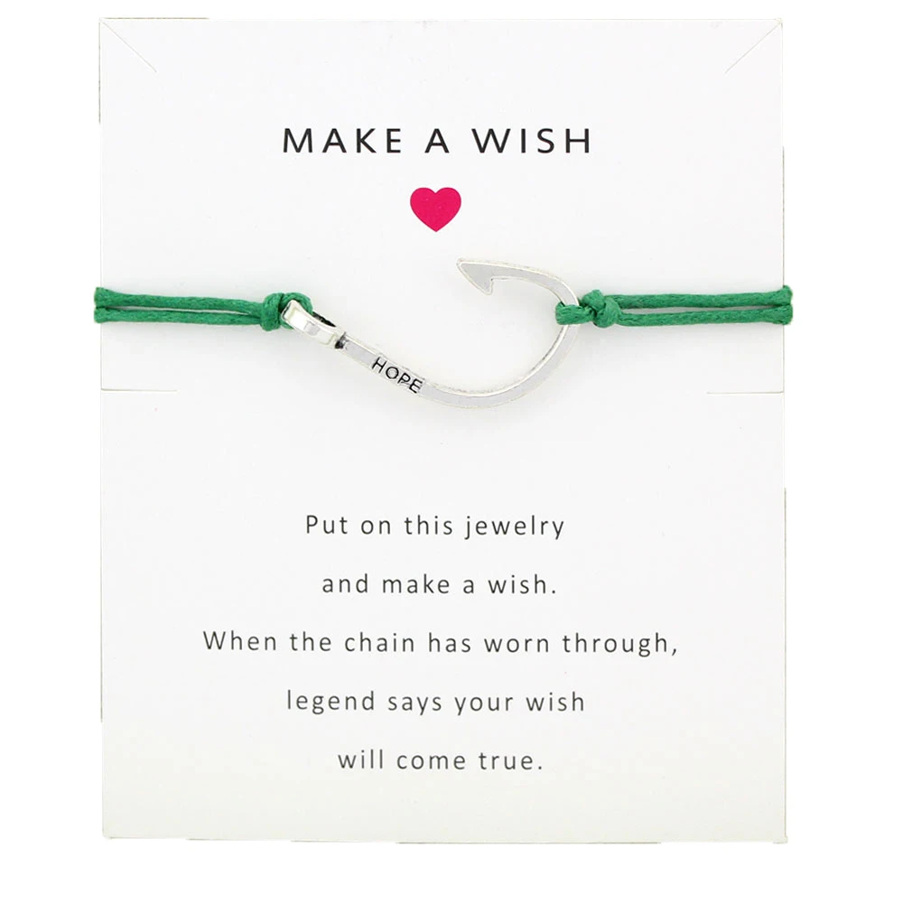 Wish Card Boho Серебристый браслет с крючком для рыбы женщин друзей любви сделать