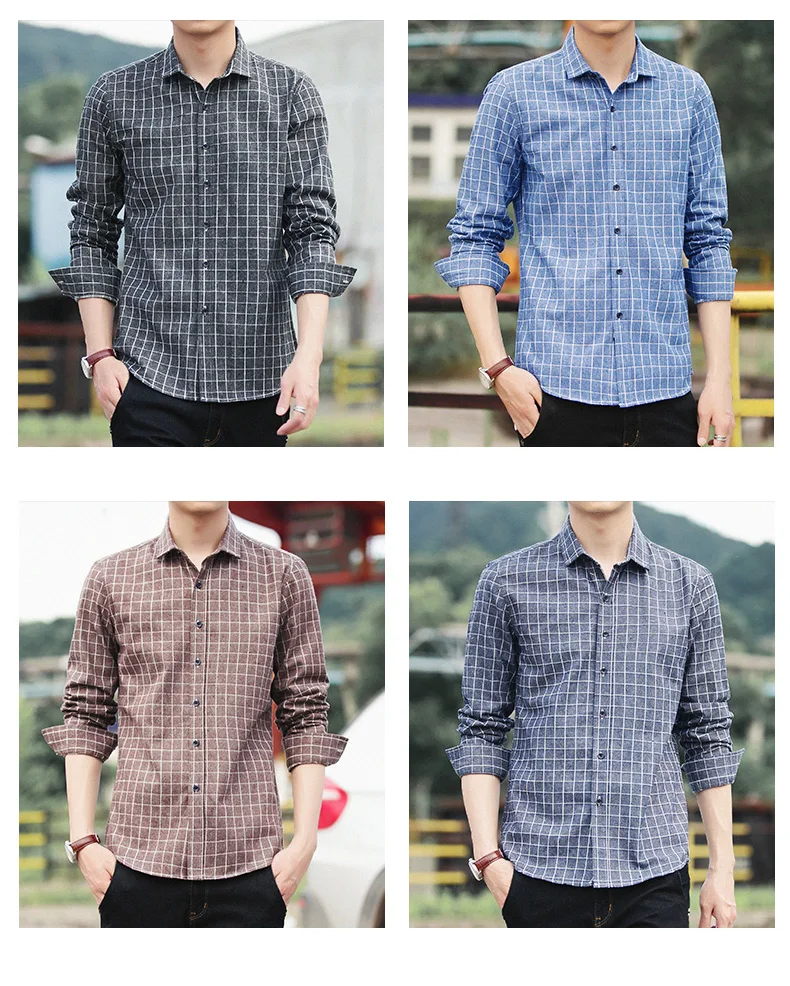 Мужская клетчатая рубашка с длинным рукавом приталенная деловая дизайнерская