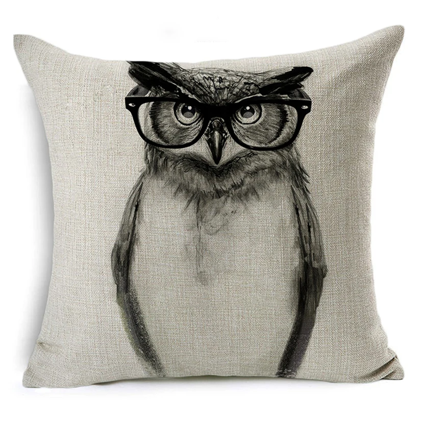 WZH Printed Animals Cushion Cover 45x45cm Linen Decorative Pillow Cover Sofa Bed Pillow Case - Цвет: 4