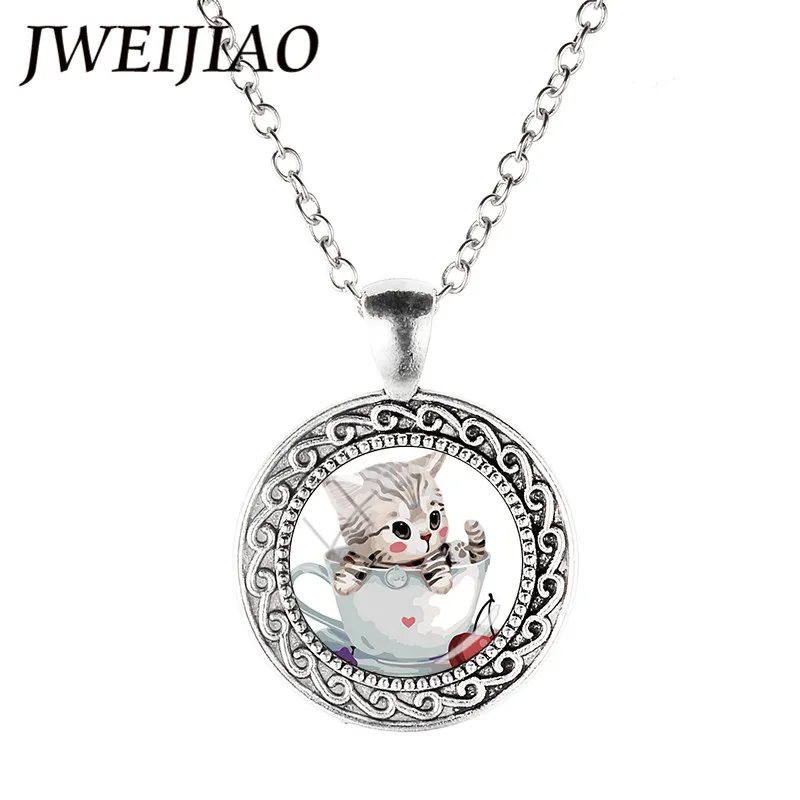 JWEIJIAO уникальное ожерелье для кошки стеклянный кабошон антикварная цепочка мини