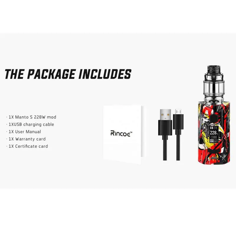 Новейший комплект Rincoe Manto S Mesh 228 Вт набор box mod с 6 мл Metis Mix Tank питание от двух 18650 vs thor
