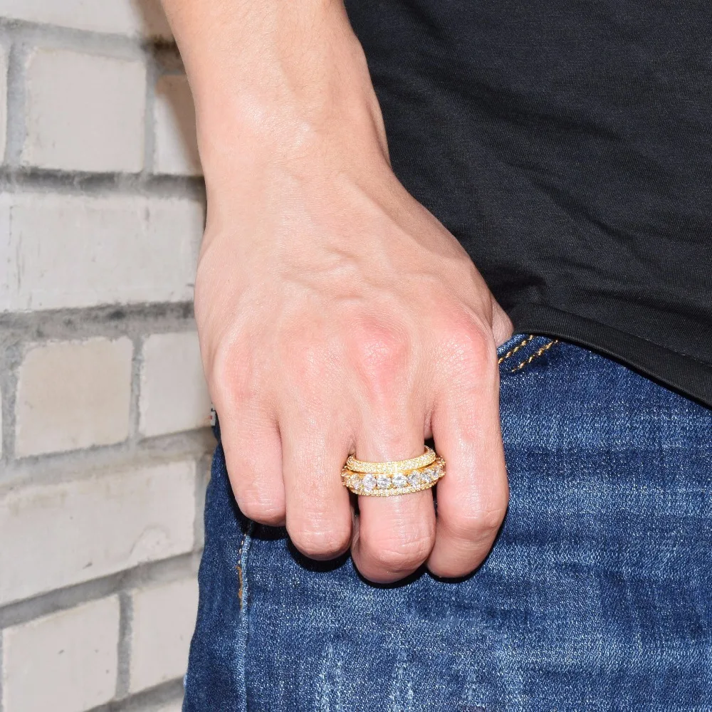 5 рядов, твердые Для мужчин, кольцо, кольцо из нержавеющей стали 18 K Медь золотистые и Серебристые Подвески Цвет кубический циркон со льдом кольцо модная обувь в стиле хип-хоп ювелирные изделия вращающийся