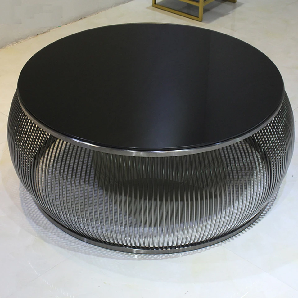 

2018 new design stainless steel tempered glass tea table living round room coffee table