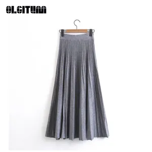 Женская длинная Плиссированная юбка, длинная утолщенная трикотажная юбка трапециевидной формы большого размера плюс, весна-осень 2020
