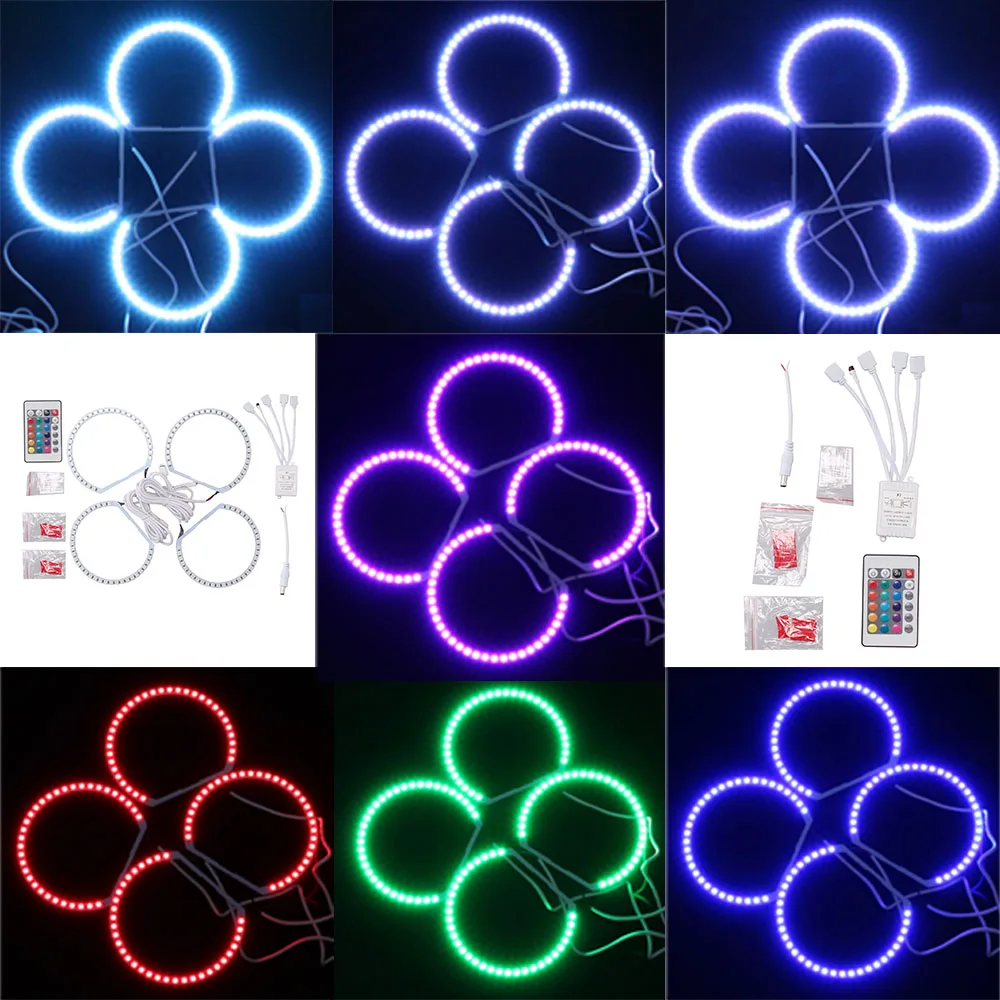 Набор фар для BMW E36 E46 E39 E38 3 5 7 серий 4х 131мм 5050SMD многоцветные RGB с ангельскими