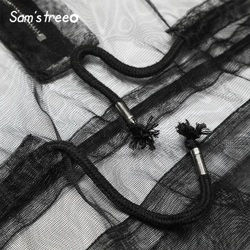 Samstree черная сетка свободное Женское пальто с капюшоном модное корейское Женское пальто на шнуровке летняя Солнцезащитная женская одежда