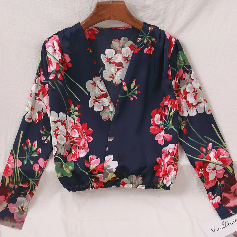 Модная сексуальная блуза с v образным вырезом 2019 Boho цветочным принтом Blusas Femininas