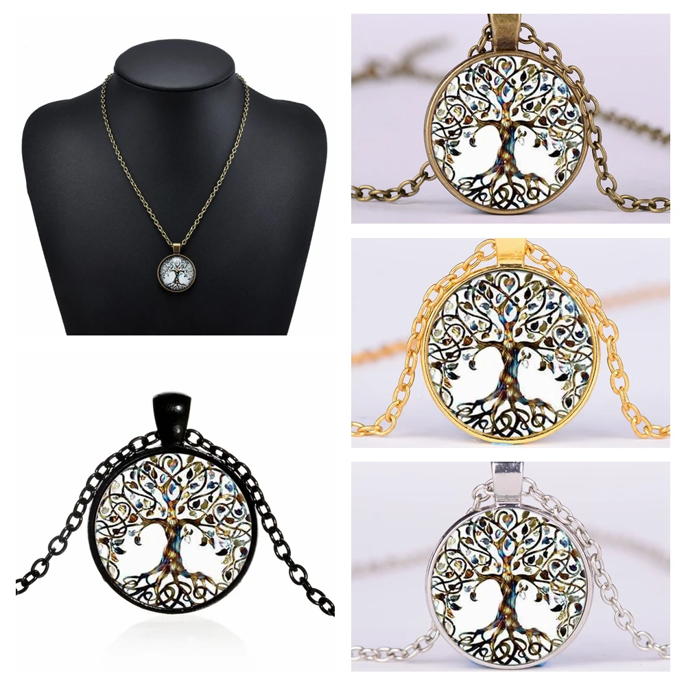 2018 Новое поступление живое Дерево жизни кабошон бронзовые Стекло цепи кулон