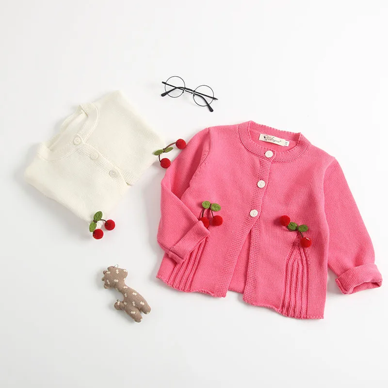 

Girls Infant Cherry Print Spring Autumn Cardigans Princess Color Lovely Kids Baby Toddler Knitted Sweaters