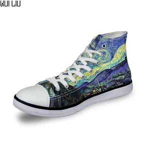Туфли мужские, на шнуровке, из Вулканизированной Ткани, с высоким верхом, с рисунком, на плоской подошве, для мальчика, Винсента Ван Гога