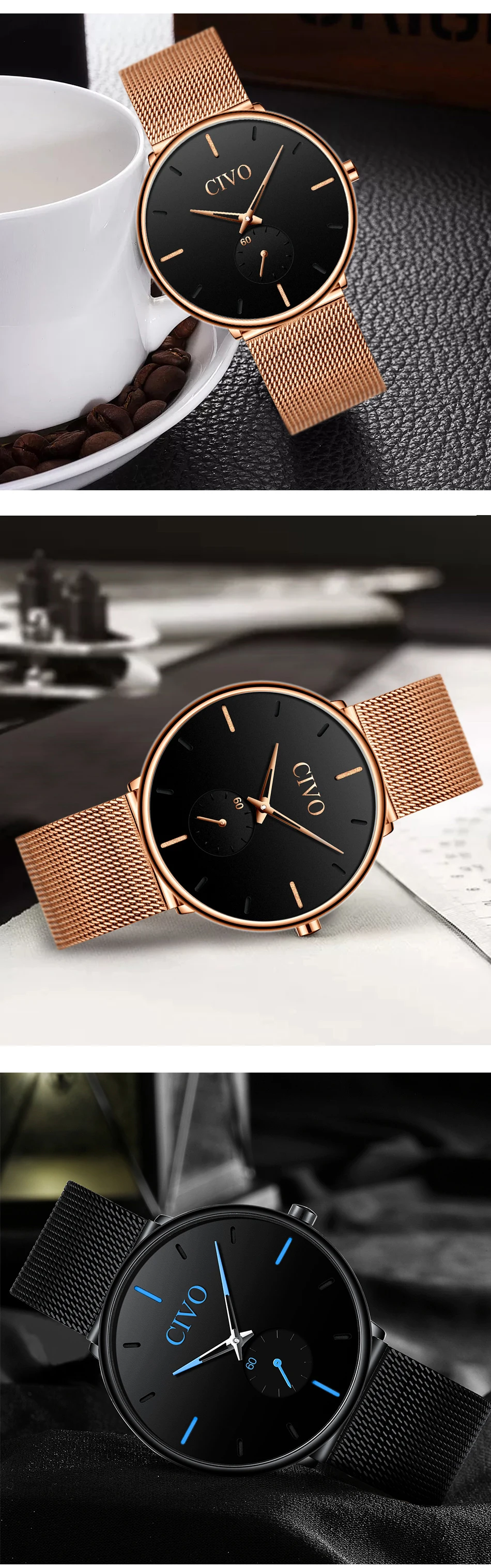Reloj Hombre, новинка, CIVO, мужские часы, Топ бренд, роскошные, водонепроницаемые, кварцевые, наручные часы, модные, повседневные, ультра тонкие часы, мужские часы