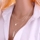 2019 простая Модная бижутерия оптовая продажа многослойное ожерелье для женщин медные бусины цепь круглые Блестки ожерелье с подвеской-полоской