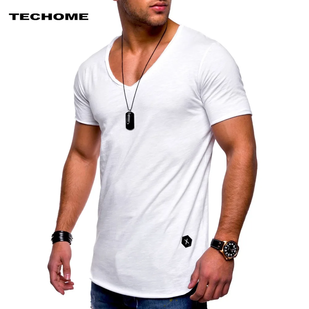 Повседневная мужская футболка новая одежда хит продаж хип-хоп стиль v-образный