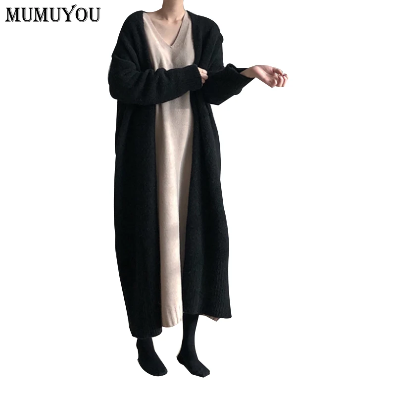 Женский длинный кардиган с V образным вырезом зимний теплый длинным рукавом 225 435|