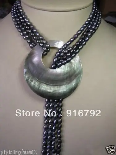 

free shipping 2 Strands 6-7mm Black Freshwater Pearl Necklace Shell