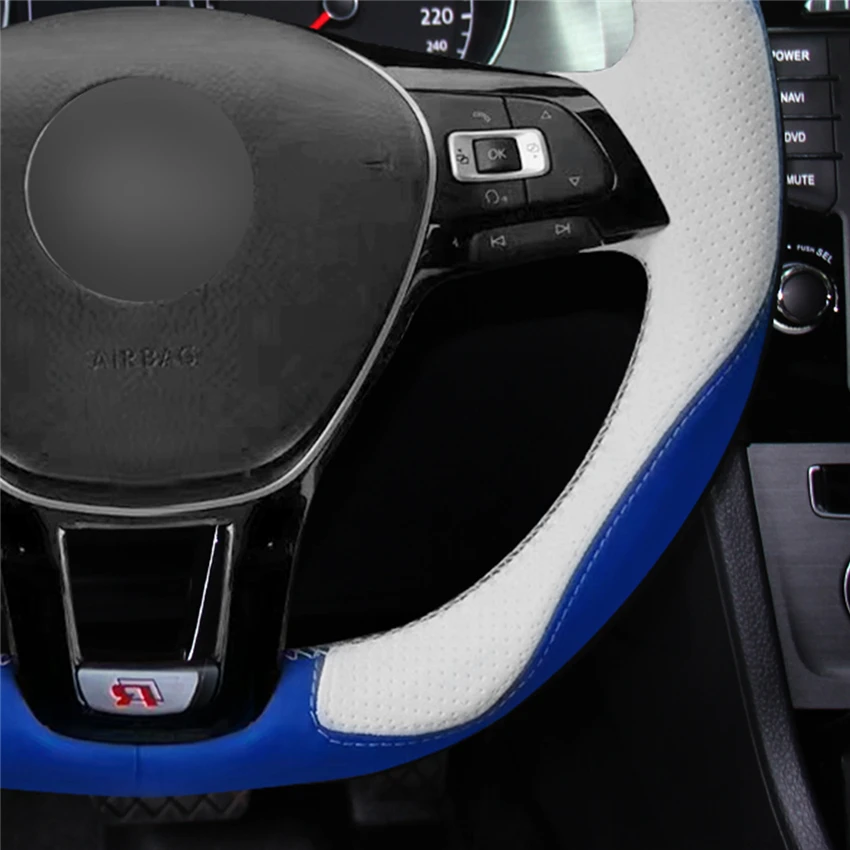 MEWANT синий белый кожаный чехол на руль для Volkswagen VW Golf 7 Mk7 новый Polo Jetta Passat B8 Tiguan Sharan