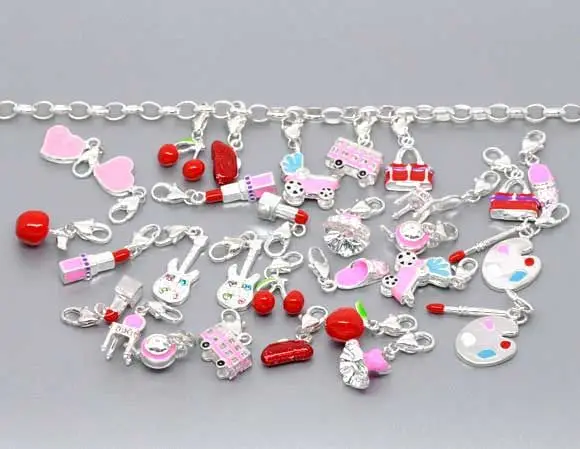 Розница doreenbeads Смешанная серебристая эмалированная на клипсе амулет. Подходит