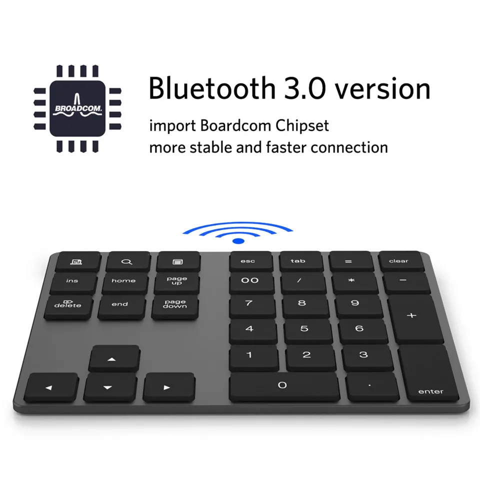 Tedgem алюминиевый сплав 34 клавиши Bluetooth беспроводная цифровая клавиатура, цифровая клавиатура для Windows, IOS, Mac OS, Android, планшет, ноутбук ПК