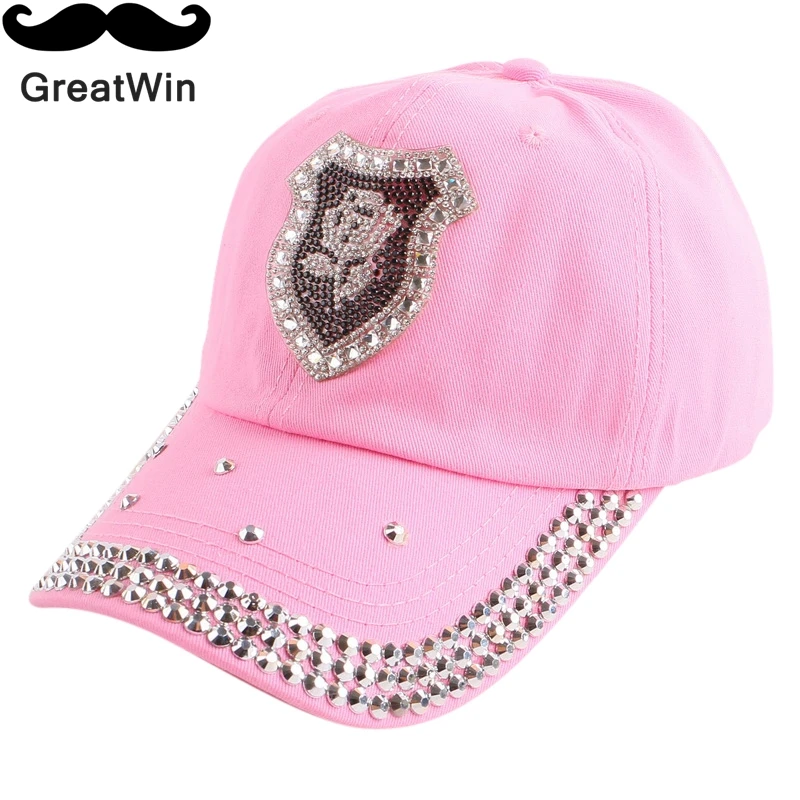 Женская дешевая рекламная красивая бейсболка со стразами и цветочным логотипом