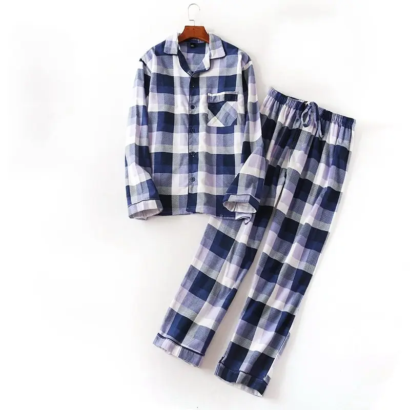2020 Весенняя Повседневная Пижама Мужские пижамные комплекты в клетку Мужская 100%