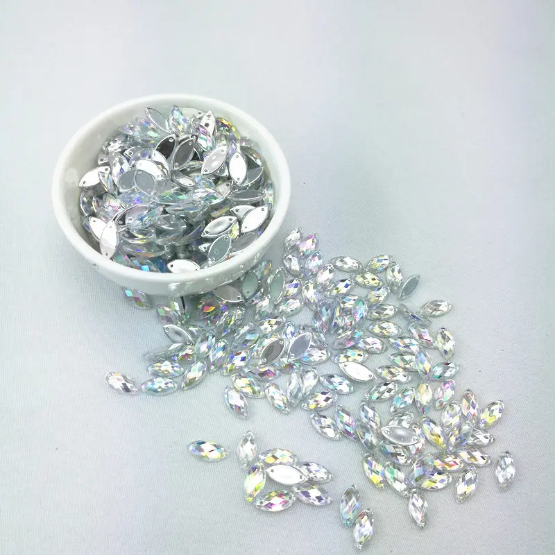 Crystal AB 7*15 мм Стразы для шитья с плоской задней стороной, Стразы для шитья, кристаллы, камни, конский глаз, акриловые стразы для рукоделия, одежды, 50 шт - Цвет: Crystal AB
