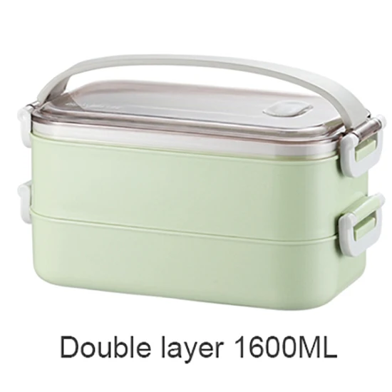 green double layers Тепловой Ланчбокс из нержавеющей стали Портативный бентобокс экологически чистый пищевой контейнер с отделениями герметичные Microwavable BPA бесплатно - Цвет: green double layers