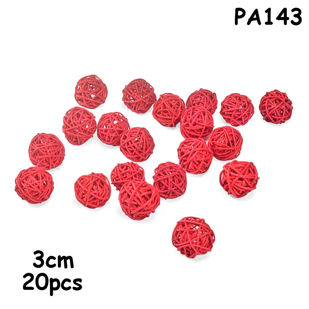 PA143 red 20 шт 3 см Разноцветные свадебные декоративные Ротанговые шары, Рождественский Декор украшение для дома/диаметр для домашней вечеринки на день рождения украшения для детей - Цвет: PA143 red