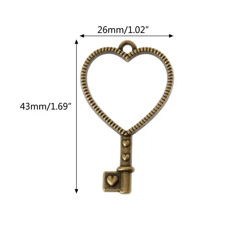 

10Pcs Heart Key Pendant Press Flower UV Resin Blank Frame Bezel Jewelry Making