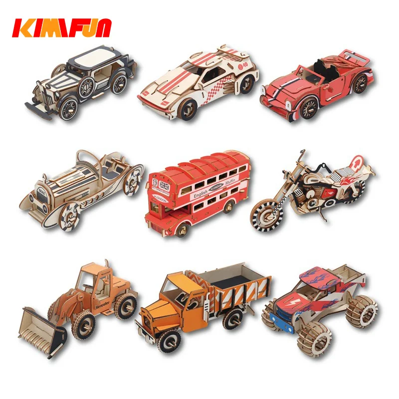 Multicolor Wooden 3D DIY Sports classic Car Puzzle Model Bus Building Kits Toy SUV Motorcycle Gift for Kids | Игрушки и хобби