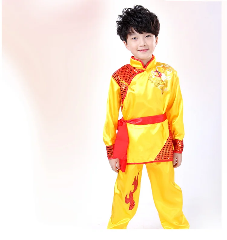 Китайский костюм красная Детская традиционная Униформа ушу для детей кунг фу