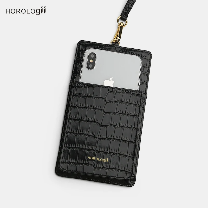 Horologii Модный чехол-кошелек для мобильного телефона с отделением для кредитных карт и ремешком из коровьей кожи с узором «крокодиловая кожа»