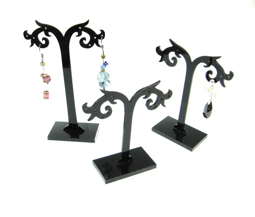 

Black Pedestal Display Stand, Jewelry Display Rack, Earring Tree Stand, about 8cm wide, 8~12cm long. 3 Stands/Set