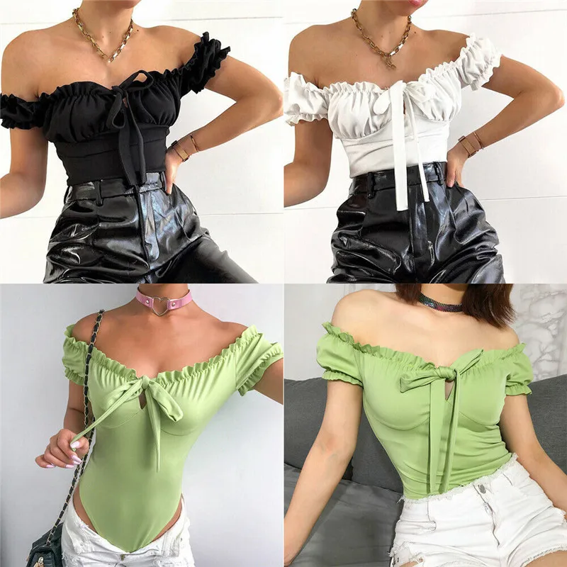 

New Fashion Womens Lady Sexy Summer Short Sleeve Rompers Jumpsuits Playsuits Bodysuits Lace Up Solid Skinny Petal Collar Ladies