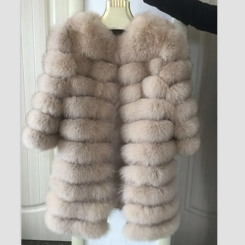 New Brand Winter Real Blue Fox Fur Coat Thick Warm Real fur Of Sables Women's Brown Long Jacket The fox fur Coat