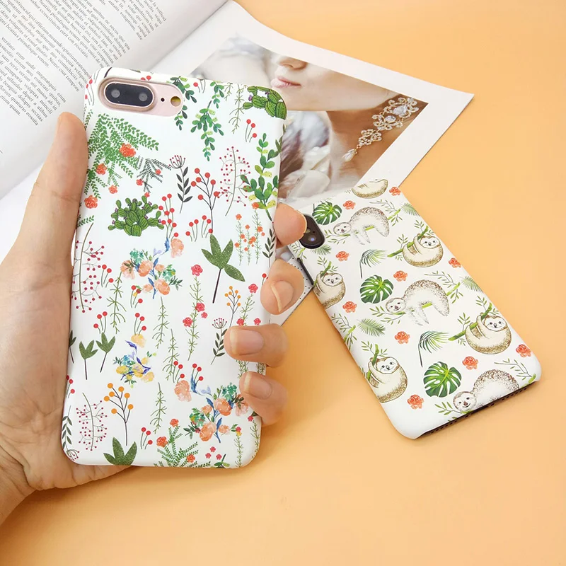 Green Grass Leaf Flower Plants Case for iPhone X Ultra Thin Matte Hard PC Cover Coque 7 8 6 6S Plus Cute Sloth |