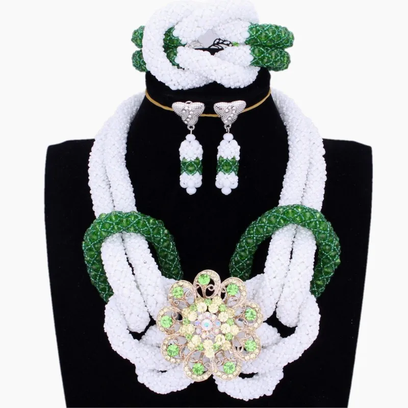 Necklace Set African beads Jewelry White Green Bridal Wedding jewelry Owl Animal Jewellery Nigerian Free Ship | Украшения и